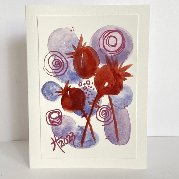 Poppies Blank Greeting Card Original Handmade Watercolor Artwork Plus Envelope - Picture 2 of 6